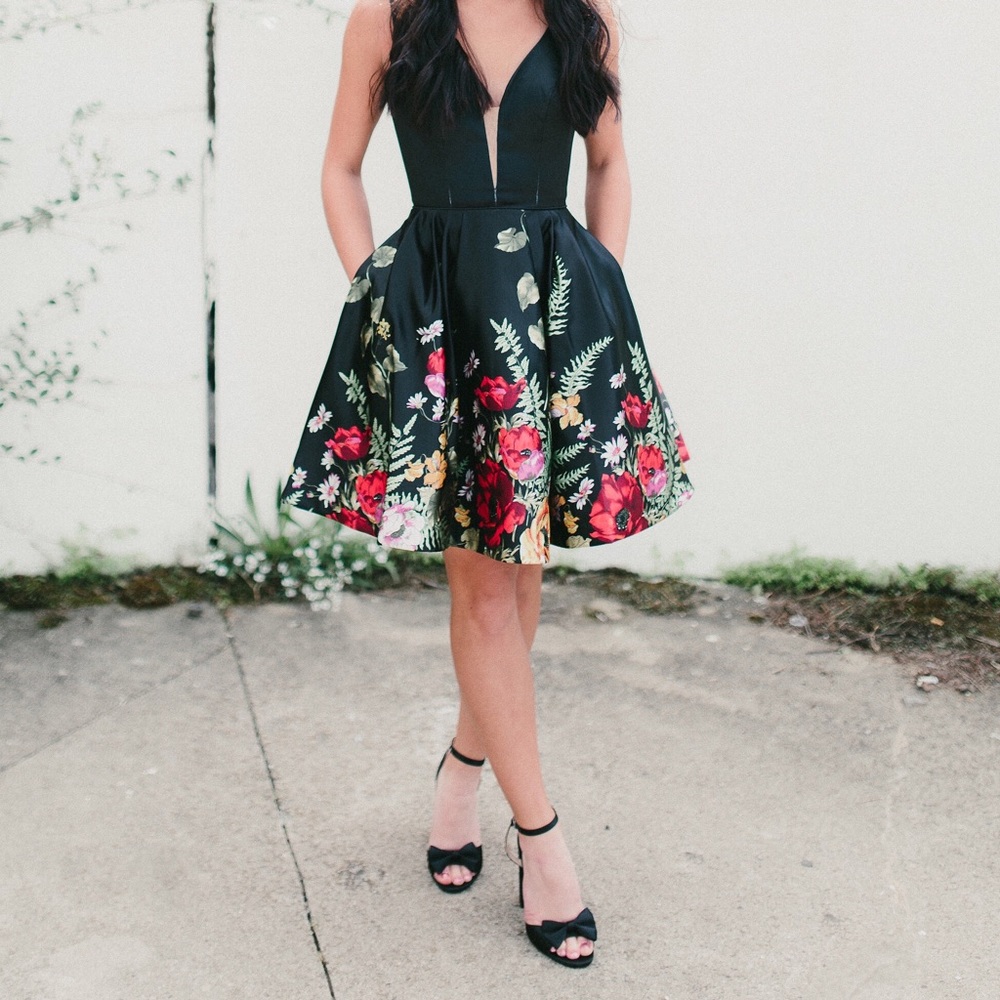 Sherri Hill Floral A-Line Satin Cocktail Dress